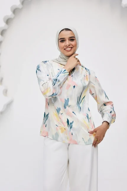 Chic Printed Satin Blouse