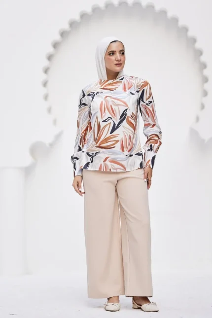 Elegant Printed Satin Blouse