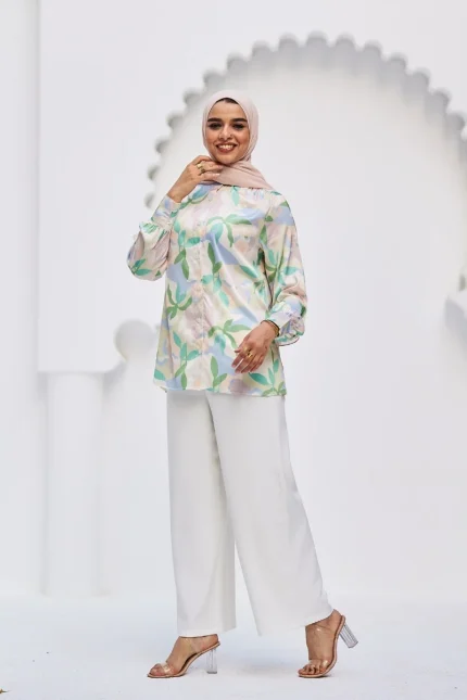 Elegant Satin Blouse with Unique Print