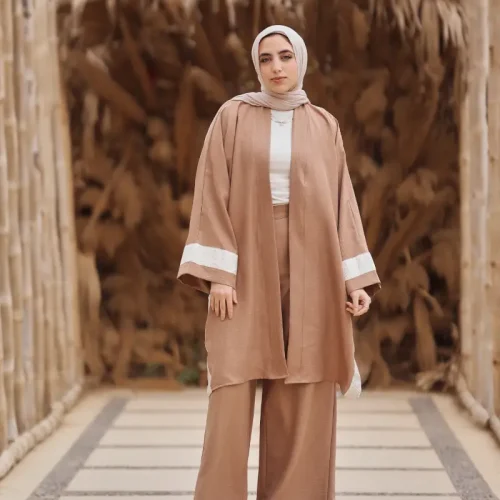 Elegant camel embroidered kaftan for women – modest fashion