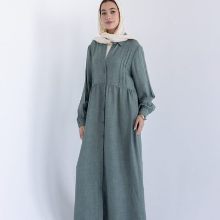 Full buttons plain dress - Dark mint